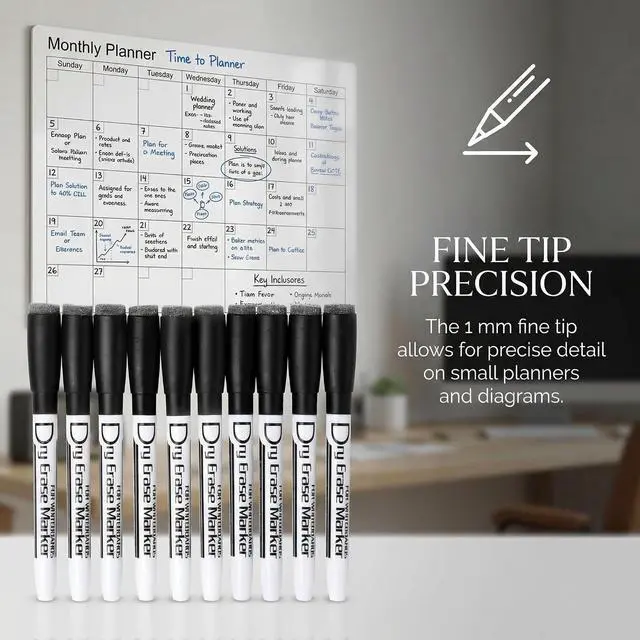 Alt view image 2 of 7 - Volcanics Magnetic Dry Erase Markers, Fine Tip 1mm, Black, 12 Pack