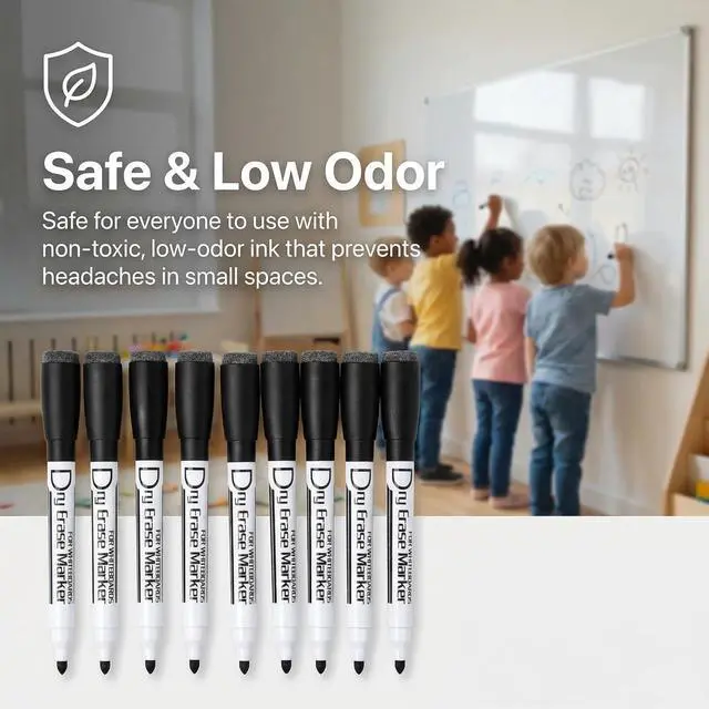 Alt view image 3 of 7 - Volcanics Magnetic Dry Erase Markers, Fine Tip 1mm, Black, 12 Pack