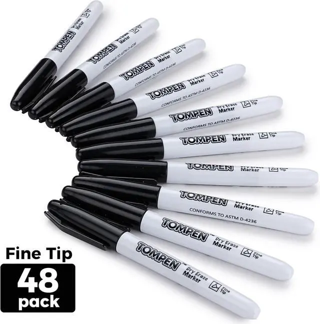 Alt view image 2 of 7 - Dry Erase Markers Fine Tip,Black,48 Count Bulk,Thin Erasable Whiteboard Markers with Low Odor Ink Quick-Drying for Calendar Boards Office Home School Writing Planning