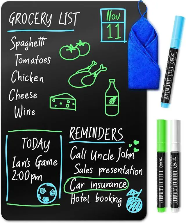 Main image of 12 x 8 Magnetic Black Dry Erase Board for Fridge w/ 3 Markers & Eraser