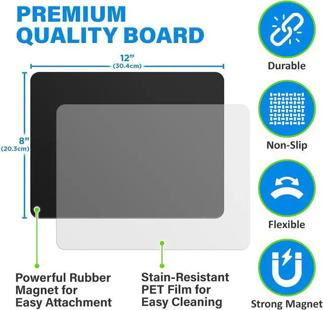 Alt view image 4 of 7 - 12 x 8 Magnetic Black Dry Erase Board for Fridge w/ 3 Markers & Eraser