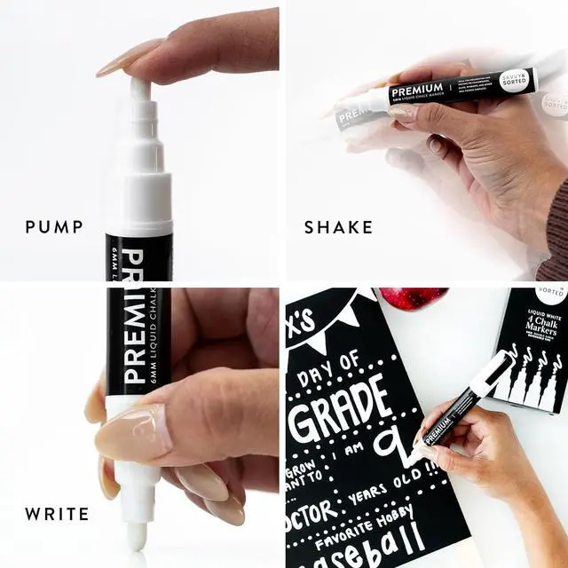 Alt view image 2 of 7 - SAVVY & SORTED Erasable White Chalk Markers, 2PK 3mm Liquid Fine Tip Pens Chalkboard Bistro Marker for Glass Window Board