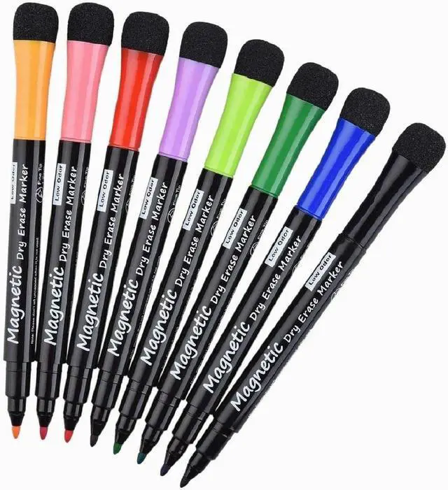 Main image of LivDeal Magnetic Dry Erase Markers - Fine Tip, Assorted Colors, 8 Pack, Low Odor Whiteboard markers for kids, Work On White board & Calendar, Refrigerator, (OF038)