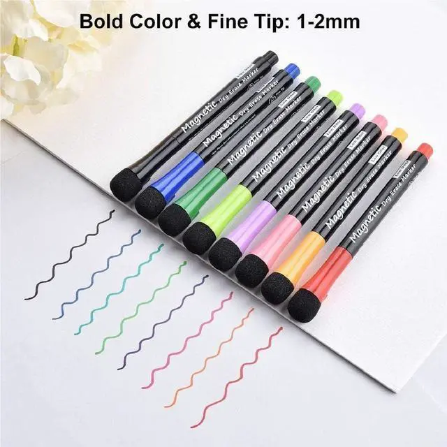 Alt view image 3 of 7 - LivDeal Magnetic Dry Erase Markers - Fine Tip, Assorted Colors, 8 Pack, Low Odor Whiteboard markers for kids, Work On White board & Calendar, Refrigerator, (OF038)