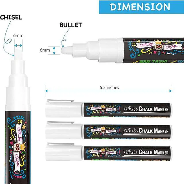 Alt view image 3 of 7 - CHALKY CROWN White Liquid Chalk Markers - White - 5 Pack, 6mm Tip