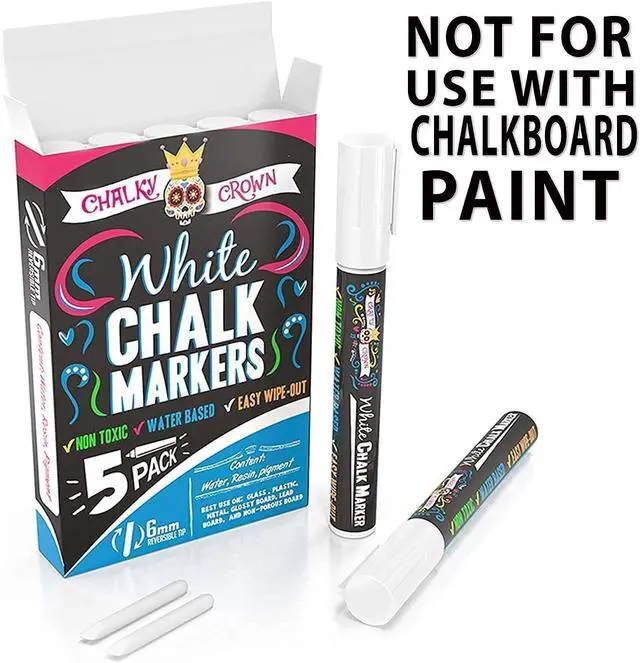 Alt view image 4 of 7 - CHALKY CROWN White Liquid Chalk Markers - White - 5 Pack, 6mm Tip