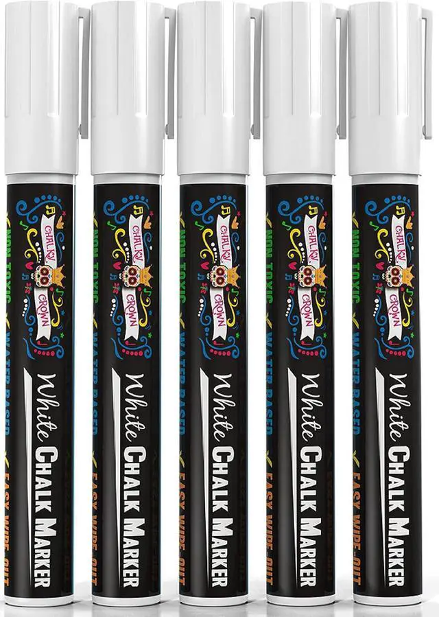 Alt view image 7 of 7 - CHALKY CROWN White Liquid Chalk Markers - White - 5 Pack, 6mm Tip