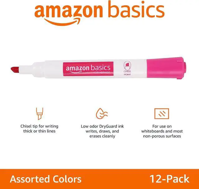 Alt view image 4 of 6 - Amazon Basics Dry Erase Whiteboard Markers, Chisel Tip, Low-Odor, Assorted Colors, 12-Pack, Erase Easily