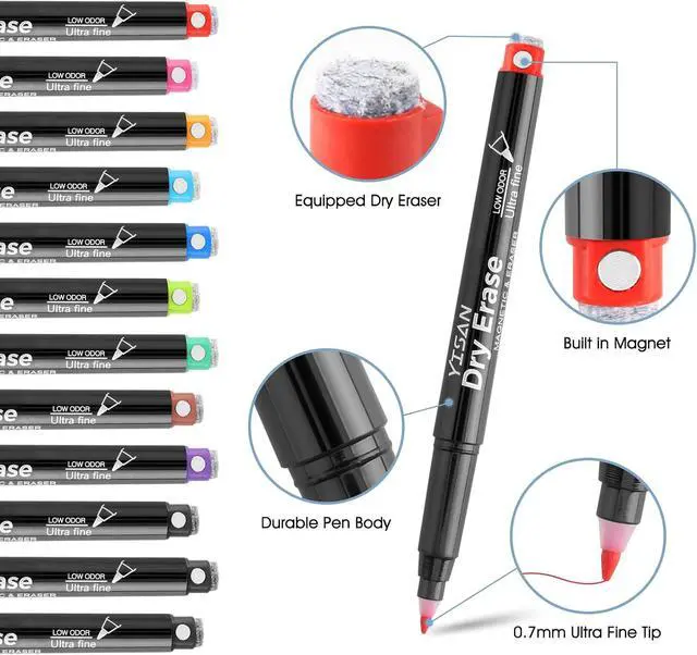 Alt view image 2 of 6 - YISAN Magnetic Dry Erase Markers,10 Colors, Ultra Fine Tip, 0.7mm
