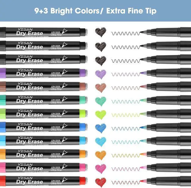 Alt view image 5 of 6 - YISAN Magnetic Dry Erase Markers,10 Colors, Ultra Fine Tip, 0.7mm