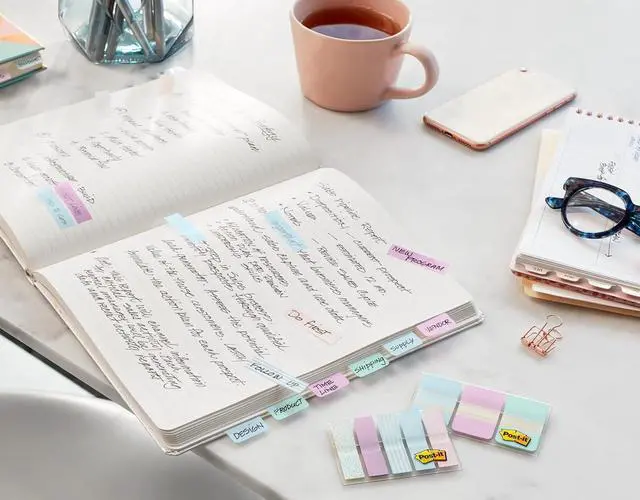 Alt view image 3 of 7 - Post-it Sticky Tabs, 2 in. x 1.5 in., 5 Pads of Book Tabs in Assorted Colors for Bookmarking, Annotating, Reading, and Reminders, Yellow, Red, Green, Blue, and Orange Colors (30 Total Count)
