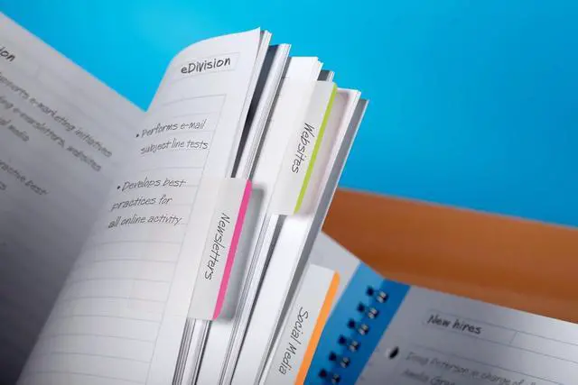 Alt view image 4 of 7 - Post-it Sticky Tabs, 2 in. x 1.5 in., 5 Pads of Book Tabs in Assorted Colors for Bookmarking, Annotating, Reading, and Reminders, Yellow, Red, Green, Blue, and Orange Colors (30 Total Count)