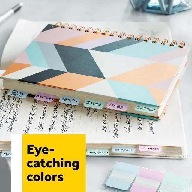 Alt view image 7 of 7 - Post-it Sticky Tabs, 2 in. x 1.5 in., 5 Pads of Book Tabs in Assorted Colors for Bookmarking, Annotating, Reading, and Reminders, Yellow, Red, Green, Blue, and Orange Colors (30 Total Count)
