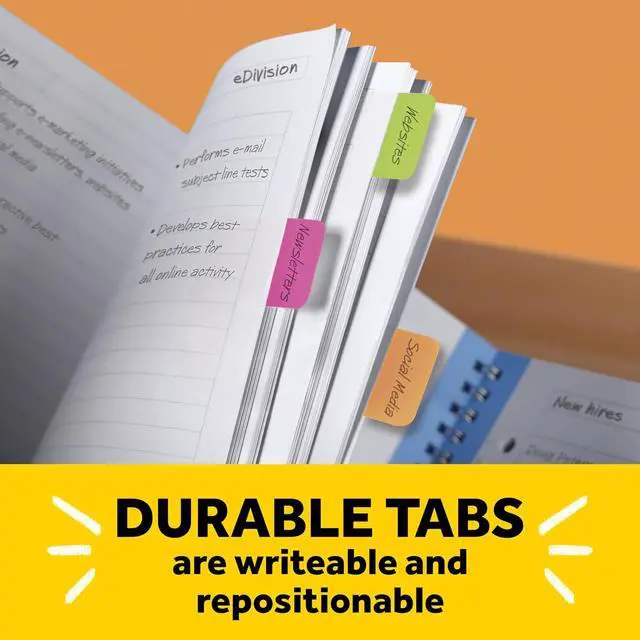 Alt view image 6 of 7 - Post-it Sticky Tabs, 2 in. x 1.5 in., 5 Pads of Book Tabs in Assorted Colors for Bookmarking, Annotating, Reading, and Reminders, Yellow, Red, Green, Blue, and Orange Colors (30 Total Count)