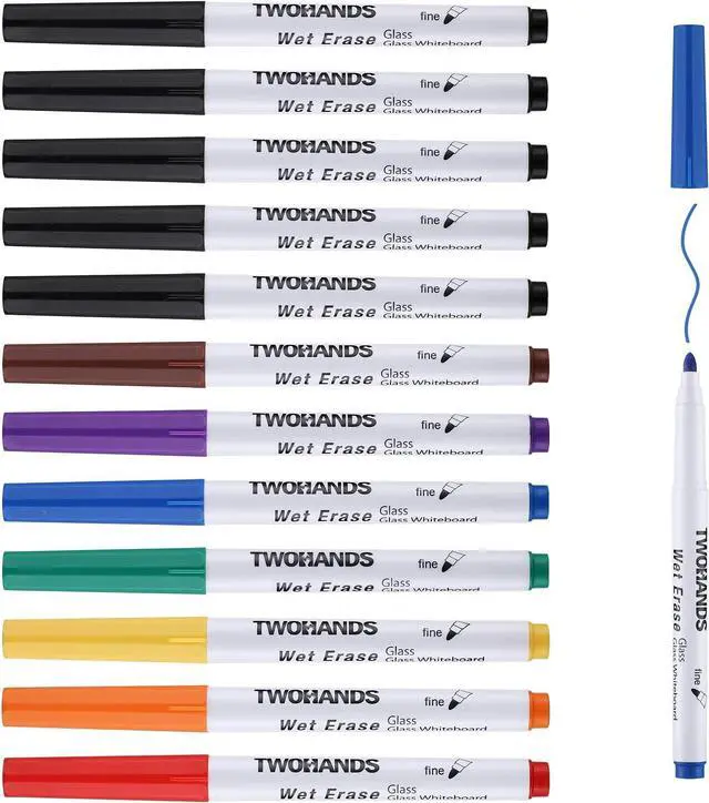 Main image of TWOHANDS Wet Erase Markers Fine Tip, 8 Colors, 12 Count