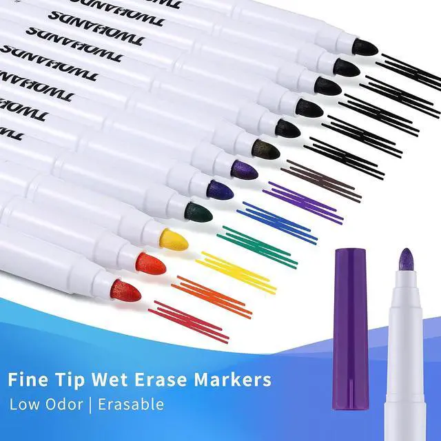 Alt view image 2 of 6 - TWOHANDS Wet Erase Markers Fine Tip, 8 Colors, 12 Count