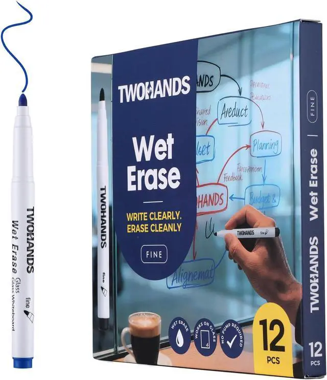 Alt view image 6 of 6 - TWOHANDS Wet Erase Markers Fine Tip, 8 Colors, 12 Count