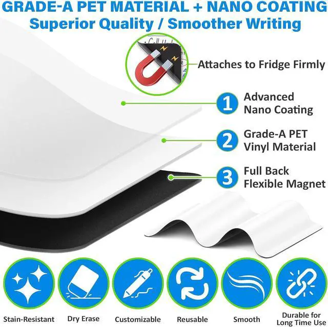 Alt view image 4 of 6 - 19x13 Magnetic Dry Erase White Board for Fridge w/ 3 Markers & Eraser