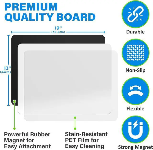 Alt view image 6 of 6 - 19x13 Magnetic Dry Erase White Board for Fridge w/ 3 Markers & Eraser
