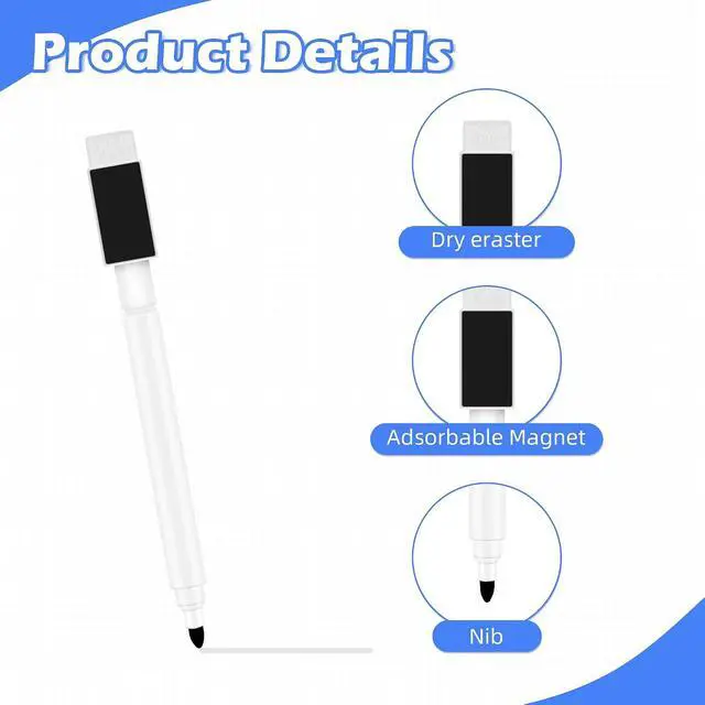 Alt view image 3 of 7 - 5 Pcs Black Dry Erase Markers Magnetic Dry Erase Marker with Eraser Cap Mini Dry Erase Markers for Whiteboard (5)
