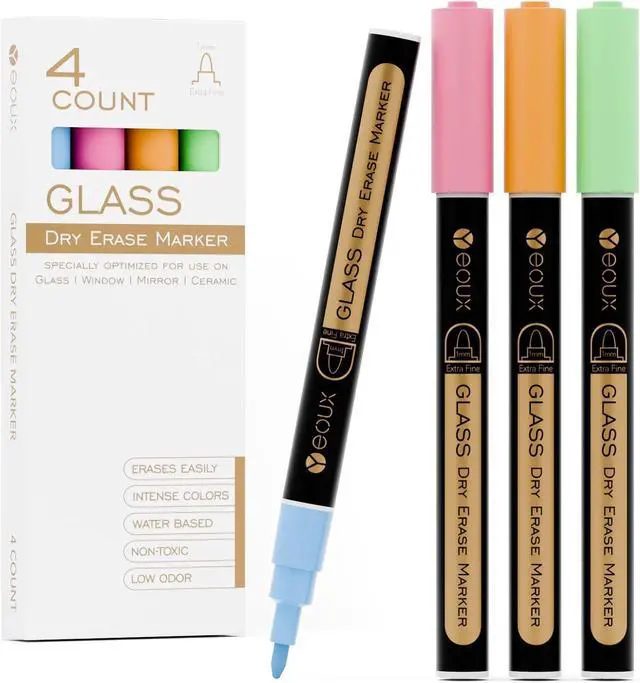 Main image of YEOUX Dry Erase Markers for Glass Board, 4 Pack (Assorted-Neon)