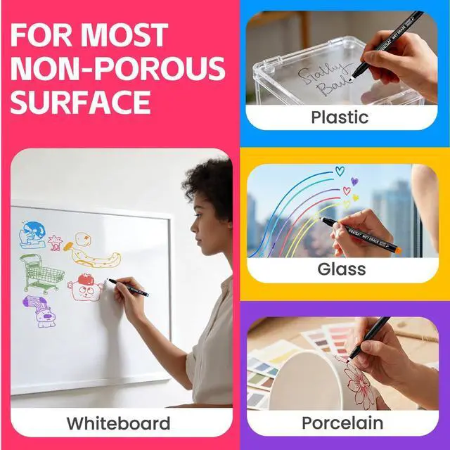 Alt view image 4 of 7 - VEESA Magnetic Wet Erase Markers, Ultra Fine Tip (0.7mm),12 Colors