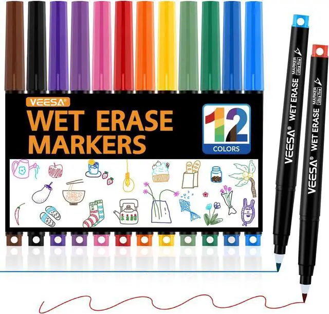 Alt view image 5 of 7 - VEESA Magnetic Wet Erase Markers, Ultra Fine Tip (0.7mm),12 Colors