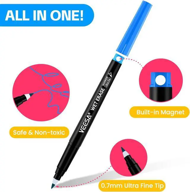 Alt view image 7 of 7 - VEESA Magnetic Wet Erase Markers, Ultra Fine Tip (0.7mm),12 Colors