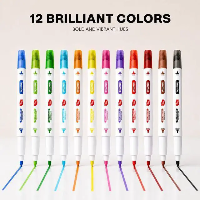 Alt view image 2 of 7 - inamio 12 Dry Erase Markers Dual Tip, Ultra Fine & Broad, Pastel & Classic