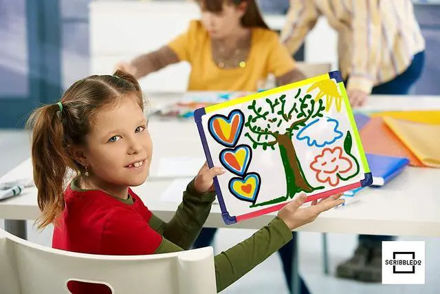 Alt view image 3 of 7 - Scribbledo 9 x 12 Magnetic Dry Erase Board with 4 Markers, Double Sided Hardboard with a Crisp Reusable Writing Surface for Color Coded Practice at Home or School