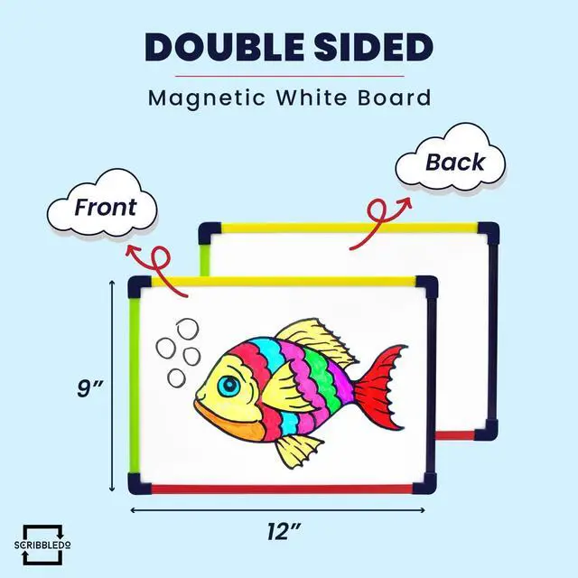 Alt view image 6 of 7 - Scribbledo 9 x 12 Magnetic Dry Erase Board with 4 Markers, Double Sided Hardboard with a Crisp Reusable Writing Surface for Color Coded Practice at Home or School