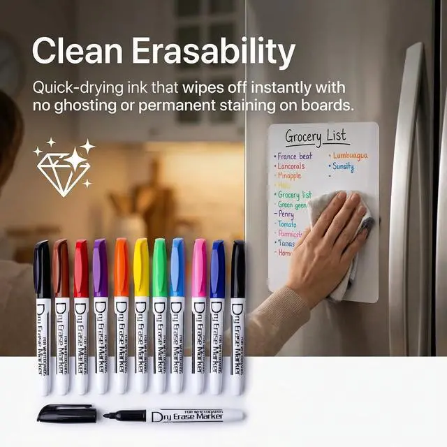 Alt view image 2 of 7 - Volcanics Dry Erase Markers, Fine Tip, Low Odor, 10 Colors, 12 Pack