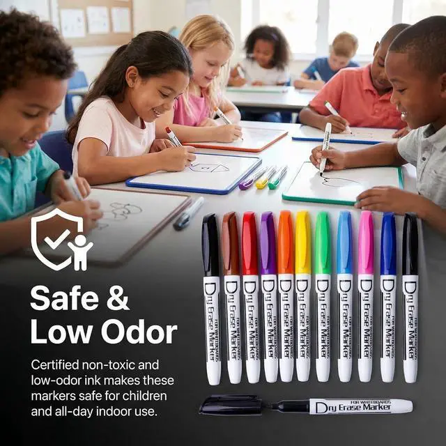 Alt view image 3 of 7 - Volcanics Dry Erase Markers, Fine Tip, Low Odor, 10 Colors, 12 Pack