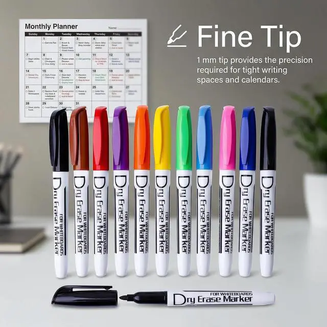 Alt view image 4 of 7 - Volcanics Dry Erase Markers, Fine Tip, Low Odor, 10 Colors, 12 Pack
