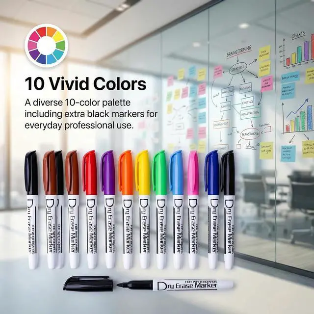 Alt view image 5 of 7 - Volcanics Dry Erase Markers, Fine Tip, Low Odor, 10 Colors, 12 Pack