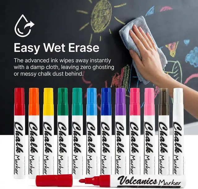 Alt view image 2 of 7 - Volcanics Liquid Chalk Markers, Ready to Use, 12 Colors, 12 Pack