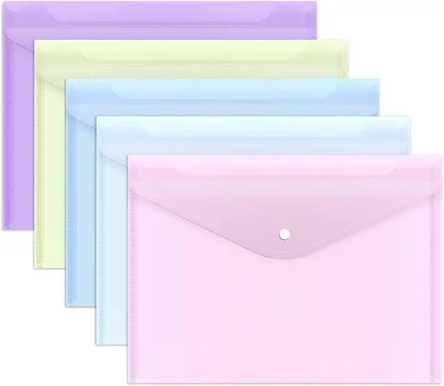 Main image of EOOUT 5pcs Plastic Envelopes Folders, Plastic Poly Folders for Documents, File Folders with Snap Closure, A4 Size, Letter Size, for School and Office Supplies