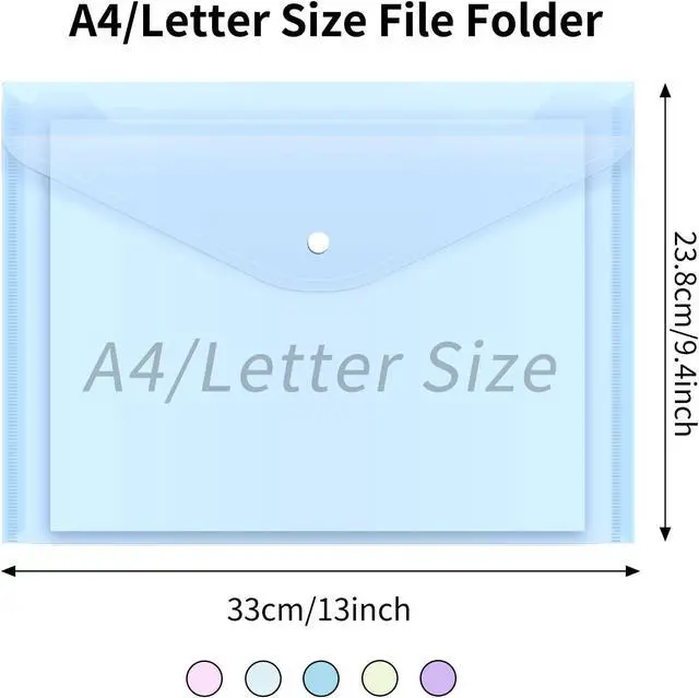 Alt view image 2 of 7 - EOOUT 5pcs Plastic Envelopes Folders, Plastic Poly Folders for Documents, File Folders with Snap Closure, A4 Size, Letter Size, for School and Office Supplies