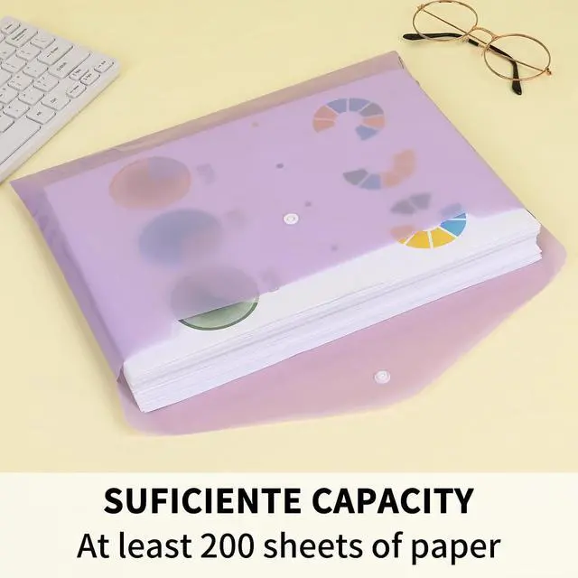 Alt view image 3 of 7 - EOOUT 5pcs Plastic Envelopes Folders, Plastic Poly Folders for Documents, File Folders with Snap Closure, A4 Size, Letter Size, for School and Office Supplies