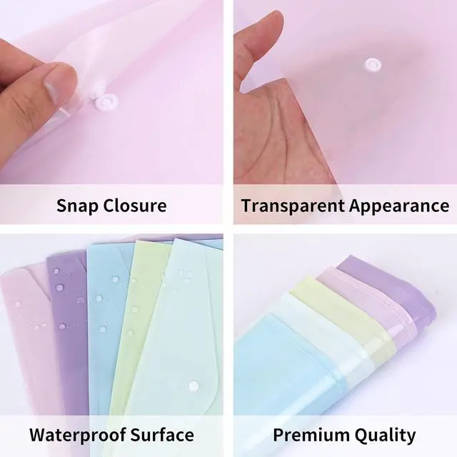 Alt view image 4 of 7 - EOOUT 5pcs Plastic Envelopes Folders, Plastic Poly Folders for Documents, File Folders with Snap Closure, A4 Size, Letter Size, for School and Office Supplies