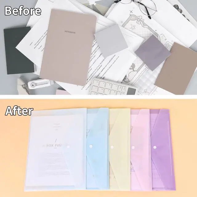 Alt view image 5 of 7 - EOOUT 5pcs Plastic Envelopes Folders, Plastic Poly Folders for Documents, File Folders with Snap Closure, A4 Size, Letter Size, for School and Office Supplies