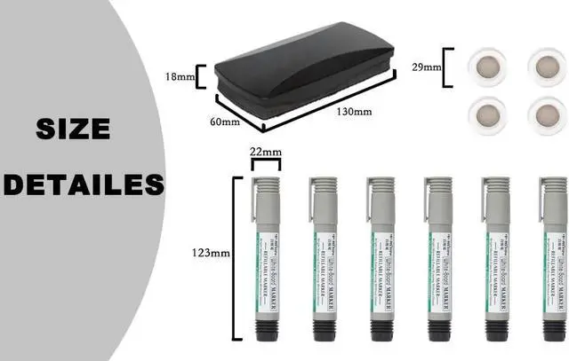Alt view image 2 of 3 - Dry Erase Markers Set (11-Piece Set) Fine Tip Dry Erase Markers Includes 6 whiteboard markers, 4 strong magnets, and 1 whiteboard eraser; dry-erase markers (black)