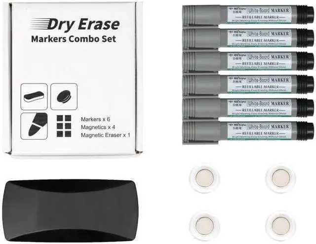 Alt view image 3 of 3 - Dry Erase Markers Set (11-Piece Set) Fine Tip Dry Erase Markers Includes 6 whiteboard markers, 4 strong magnets, and 1 whiteboard eraser; dry-erase markers (black)
