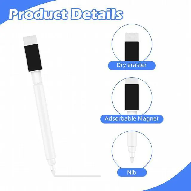 Alt view image 5 of 7 - 5 Pcs White Dry Erase Markers Magnetic Dry Erase Marker with Eraser Cap Mini Dry Erase Markers for Blackboard (5)