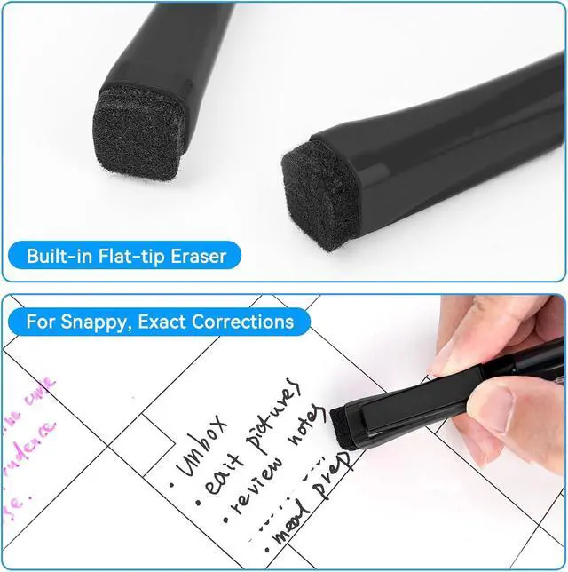 Alt view image 5 of 7 - maxtek Magnetic Black Dry Erase Markers with Eraser, Ultra Fine, 6 Count