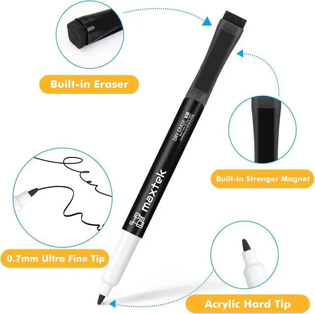 Alt view image 6 of 7 - maxtek Magnetic Black Dry Erase Markers with Eraser, Ultra Fine, 6 Count