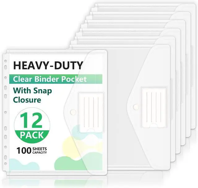 Main image of HOUYEE 12 Pack Heavy-Duty Clear Binder Pocket Folders for 2/3/4 Ring Binder
