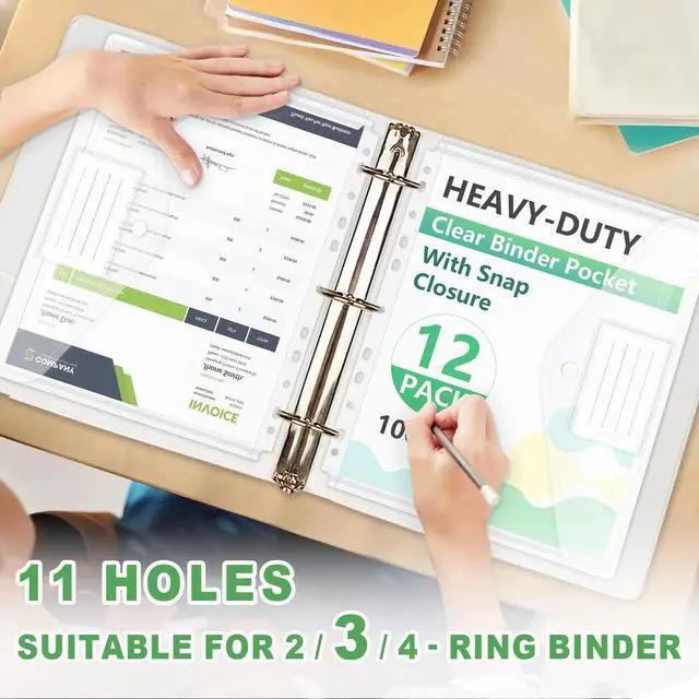 Alt view image 5 of 7 - HOUYEE 12 Pack Heavy-Duty Clear Binder Pocket Folders for 2/3/4 Ring Binder