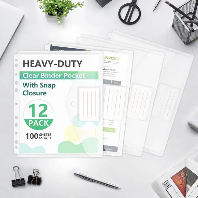 Alt view image 6 of 7 - HOUYEE 12 Pack Heavy-Duty Clear Binder Pocket Folders for 2/3/4 Ring Binder