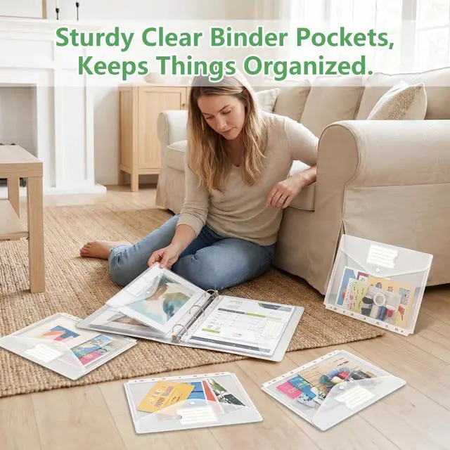 Alt view image 7 of 7 - HOUYEE 12 Pack Heavy-Duty Clear Binder Pocket Folders for 2/3/4 Ring Binder